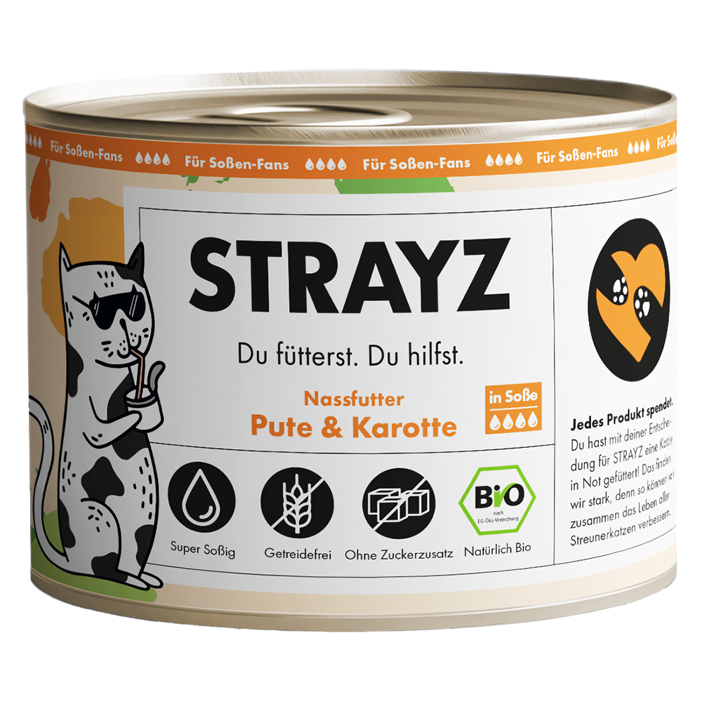 STRAYZ BIO Katze 6 x 200 g - Bio-Pute & Bio-Karotte in Soße STRAYZ BIO Katze 6 x 200 g - Bio-Pute & Bio-Karotte in Soße von STRAYZ