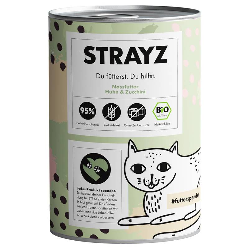 STRAYZ BIO Katze 6 x 400 g - Bio-Huhn & Bio-Zucchini von STRAYZ