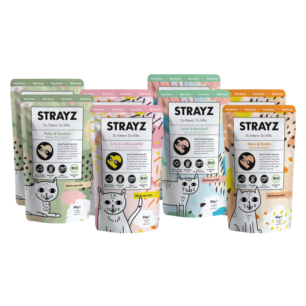 STRAYZ BIO Katze 8 x 85 g - BIO Probierpaket von STRAYZ