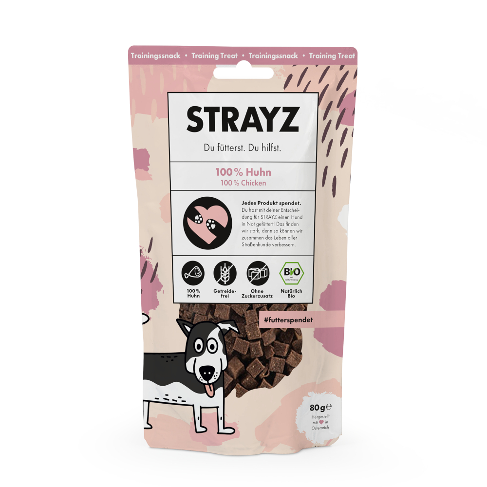 STRAYZ BIO Trainingssnack - Sparpaket: 4 x 80 g (Bio-Huhn) von STRAYZ