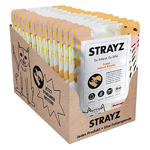 STRAYZ - Bio Katzensuppe für Katzen Huhn & Karotte – cremiger Flüssigsnack, Katzenleckerlis, Suppe für Katzen ohne Zucker & Getreide (14×40g) von STRAYZ