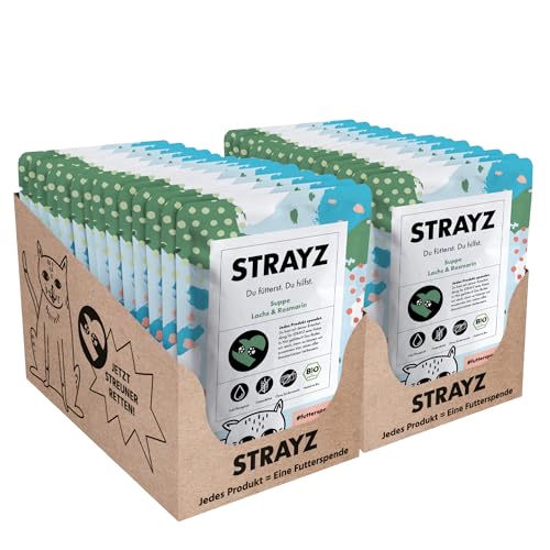 STRAYZ - Bio Katzensuppe für Katzen Lachs & Rosmarin – cremiger Flüssigsnack, Katzenleckerlis, Suppe für Katzen ohne Zucker & Getreide (28×40g) von STRAYZ