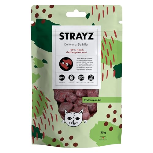 STRAYZ - Gefriergetrocknete Katzensnacks - 100% Hirsch: Hypoallergene Leckerlis ohne Zucker und Getreide - Spendet für Straßenkatzen - 35g von STRAYZ