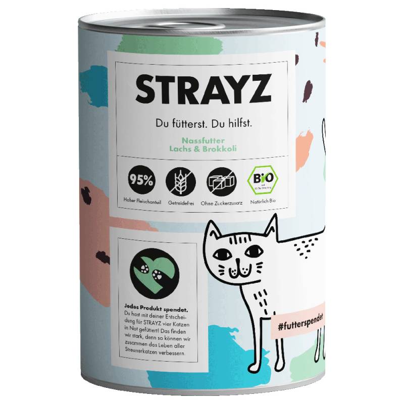 Sparpaket STRAYZ BIO Katze 24 x 400 g - Bio-Lachs & Bio-Brokkoli von STRAYZ