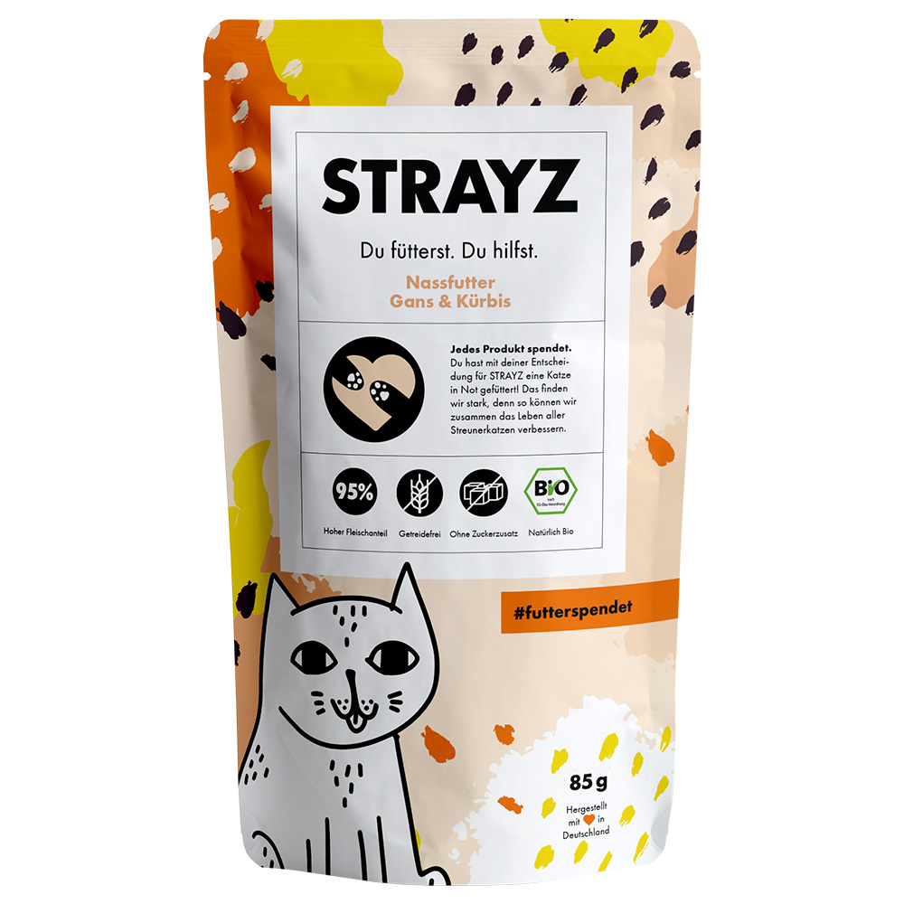 Sparpaket STRAYZ BIO Pouch 12 x 85 g - Bio-Gans & Bio-Kürbis von STRAYZ