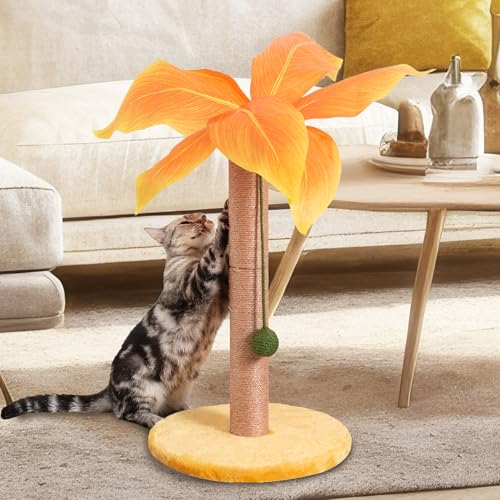 STREAMVOY Katzenkratzbaum mit Ballspielzeug - Sisal-Katzenturm, kippsichere Basis & interaktiver hängender Ball, einfache Einrichtung für alle Katzen (23,6, Gelb) von STREAMVOY
