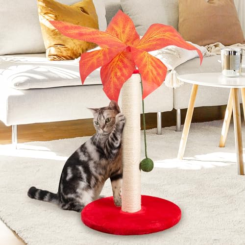 STREAMVOY Katzenkratzbaum mit Ballspielzeug - Sisal-Katzenturm, kippsichere Basis & interaktiver hängender Ball, einfache Einrichtung für alle Katzen (23,6, Rot) von STREAMVOY