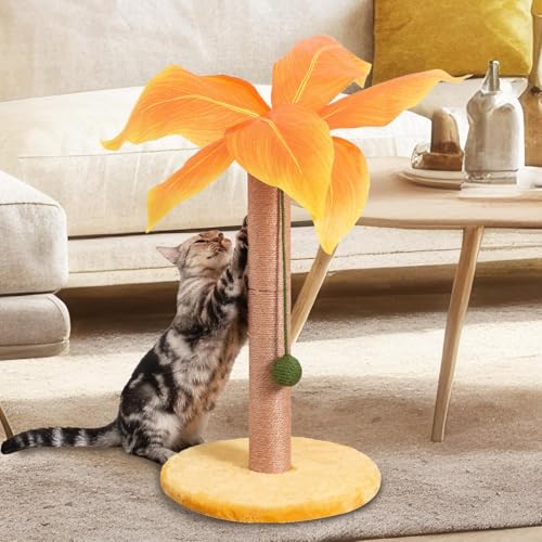 STREAMVOY Kratzbaum mit Ballspielzeug - Sisal-Katzenturm, kippsichere Basis & interaktiver hängender Ball, einfache Einrichtung für alle Katzen (33, Gelb) von STREAMVOY