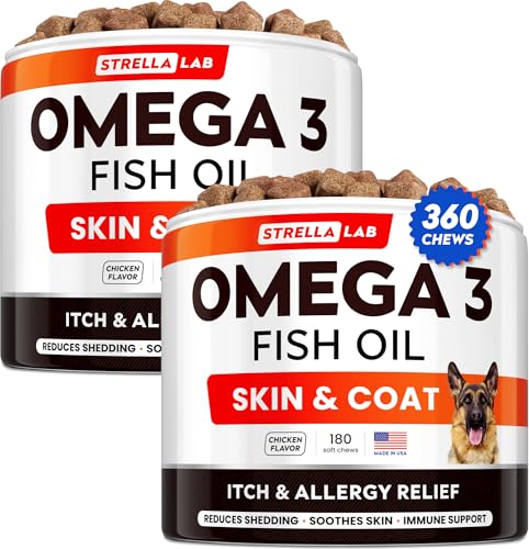 StrellaLab Omega 3 für Hunde – (360 Karat) Fischöl-Leckerlis – Allergie- und Juckreizunterstützung, Haut- und Fellergänzung – trockene juckende Haut, Anti-Haarausfall & Hot Spots von STRELLALAB