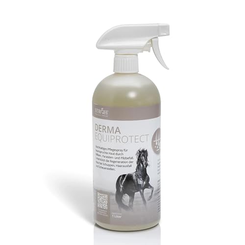 STRÖH Derma EquiProtect (1L) • Anti Juckreiz Spray für Pferde mit Lebermoosextrakt, Niemöl und Lavendelöl • Natürliche Hautpflege bei Ekzem, Mauke, Hautpilz- & Milbenbefall • Ohne Tierversuche von STRÖH