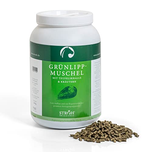 STRÖH Grünlippmuschel Pellets Pferd (2,8kg) • Mit Teufelskralle & Kräuter für Pferde • Unterstützung für Bänder, Sehnen & Gelenke von STRÖH