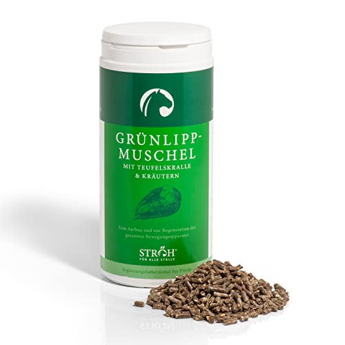 STRÖH Grünlippmuschel Pellets Pferd (1kg) • Mit Teufelskralle & Kräuter für Pferde • Unterstützung für Bänder, Sehnen & Gelenke von STRÖH