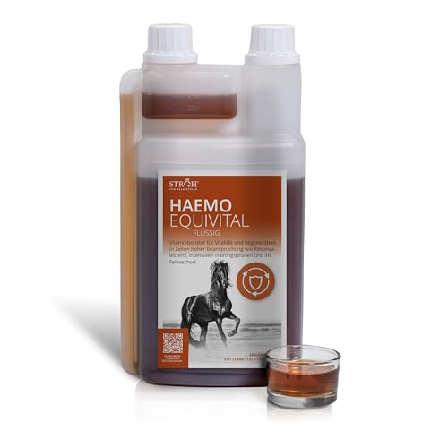 STRÖH Haemo Equivital Pferd (1L) • Vitalstoffkonzentrat mit Eisen, B-Vitaminen & Spurenelementen • Vitaminbooster für Pferde • Zur Unterstützung der Regeneration • Spezialfutter Pferde von STRÖH