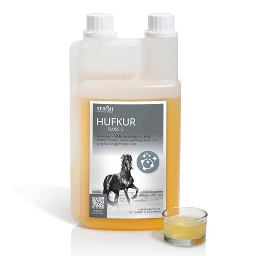 STRÖH Hufkur Pferd flüssig (1L) • Liquid für Hufe, Haut & Fell • Biotin, Zink, Aminosäuren flüssig • Hufpflege für Pferde • Unterstützt gesunde Hufstruktur • Ergänzungsfuttermittel von STRÖH
