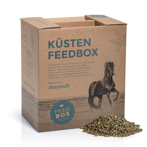 STRÖH Küsten ATEMLUFT (12kg Feedbox) • Hustenmittel für Pferde • Bronchialkräuter zur Beruhigung der Atemwege • Atemkräuter Pferd von STRÖH