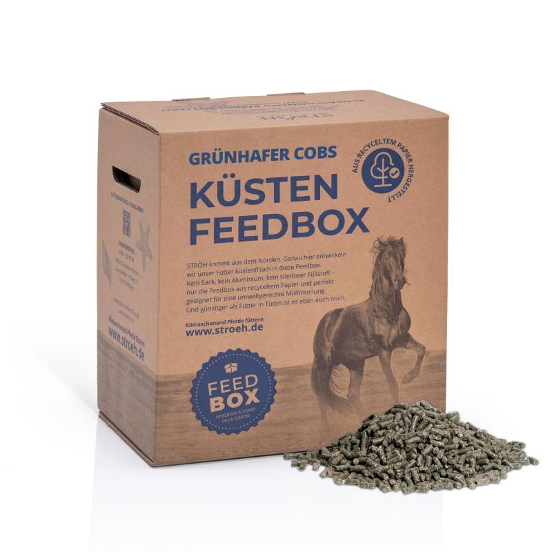STRÖH Küsten Grünhafer Cobs 9 kg Feedbox Raufutterersatz mit niedrigem Stärkegehalt von STRÖH