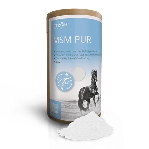 STRÖH MSM Pur Pferd (1,5 kg) • Methylsulfonylmethan Pulver für Pferde • Zusatzfutter zur Unterstützung von Gelenken, Haut, Fell & Hufen • Ergänzungsfutter für mehr Bewegungsfreude von STRÖH