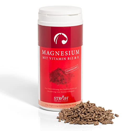 STRÖH Magnesium Pferd (1kg) • Mit Vitamin B12 & E • Vitamine für Pferde • Ergänzungsfuttermittel für Pferde • Magnesium Pellets von STRÖH