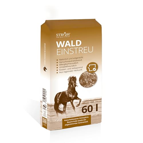 STRÖH Waldeinstreu (60L) • 100% naturbelassene Holzschnitzel aus regionaler Herkunft • Staubarme & allergikerfreundliche Pferdeeinstreu mit Waldduft • Umweltfreundlich & Geruchsneutralisierend von STRÖH
