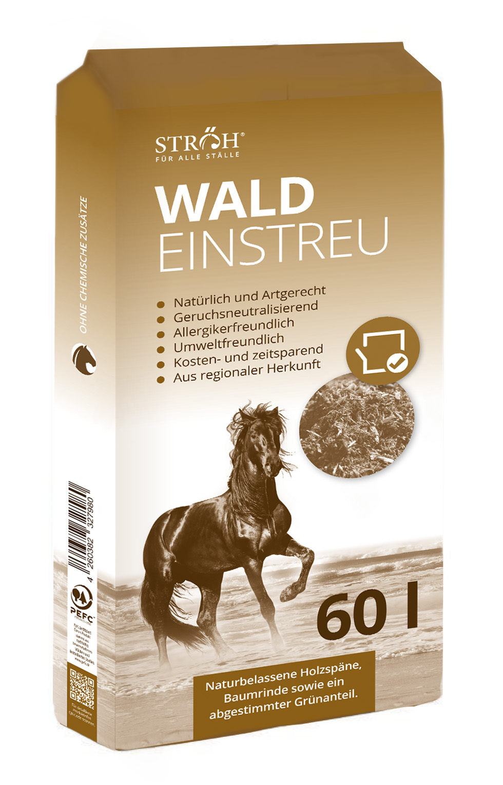 STRÖH Waldeinstreu 10 x 60L Staubarme Einstreu für Allergiker und Hufrehe-Pferde von STRÖH