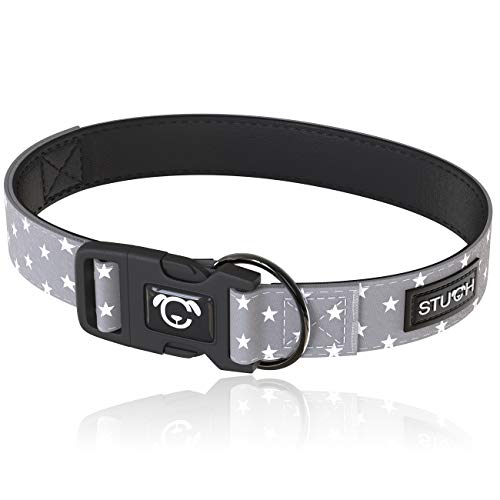 STUCH ® Hundehalsband - verstellbares und gepolstertes Nylon Hunde Halsband - Für kleine, mittlere und große Hunde (L (47-72cm), Grau (Sterne)) von STUCH