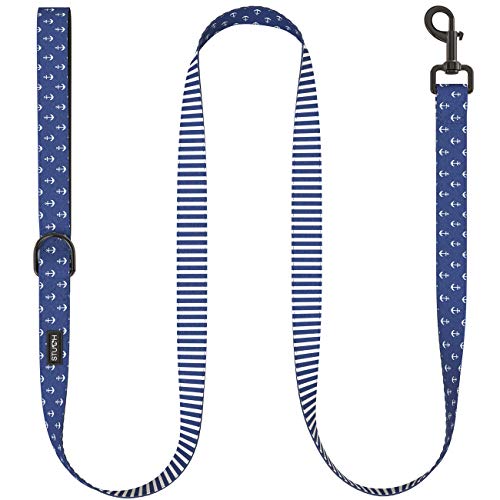 STUCH ® Hundeleine - 1,53m Länge - Duo Style - Nylon Hunde Leine mit gepolsterten Handgriffen - Für kleine, mittlere und große Hunde (L (2,5cm x 153cm), Blau (Anker)) von STUCH