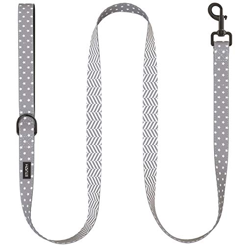 STUCH ® Hundeleine - 1,53m Länge - Duo Style - Nylon Hunde Leine mit gepolsterten Handgriffen - Für kleine, mittlere und große Hunde (S (1,5cm x 153cm), Grau (Sterne)) von STUCH