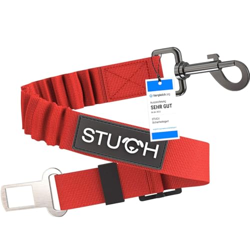 STUCH Universeller Bungee Sicherheitsgurt für Hunde & Katzen - Passend für alle Hunderassen & Autotypen (Farbe Rot) OneSize von STUCH
