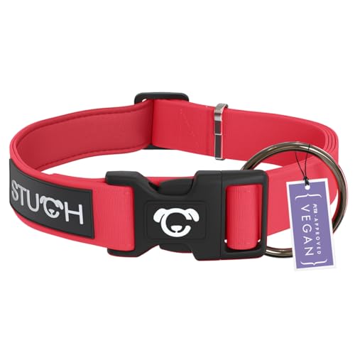 STUCH Hundehalsband - verstellbares und gepolstertes Nylon Hunde Halsband - Für kleine, mittlere und große Hunde, Farbe:Rot, Größe:L (2,5cm x 39-62cm) von STUCH