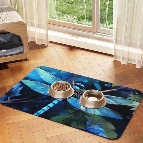 Art Blue Libelle Hundefuttermatten für Böden, rutschfest, super saugfähig, für Futter und Wasser, niedlich, Gummi, schnell trocknend, für Hunde, Welpen, Katzen, 30,5 x 45,7 cm Art Blue Libelle Hundefuttermatten für Böden, rutschfest, super saugfähig, für Futter und Wasser, niedlich, Gummi, schnell trocknend, für Hunde, Welpen, Katzen, 30,5 x 45,7 cm von STVYUKL