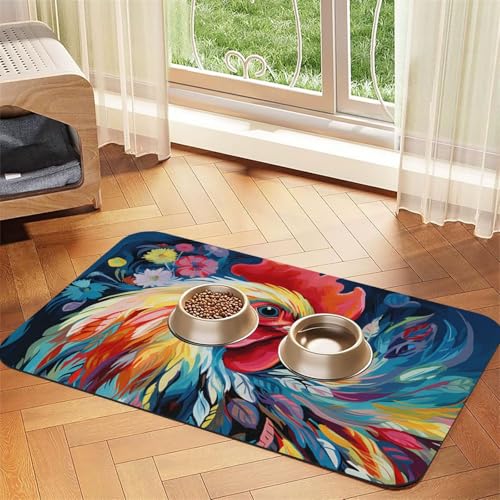 Art Bunte Hühner-Hunde-Futtermatten für Böden, rutschfest, super saugfähig, spülmaschinenfest, Hundematte für Futter und Wasser, niedlich, schnell trocknend, für Hunde, Welpen, Katzen Art Bunte Hühner-Hunde-Futtermatten für Böden, rutschfest, super saugfähig, spülmaschinenfest, Hundematte für Futter und Wasser, niedlich, schnell trocknend, für Hunde, Welpen, Katzen von STVYUKL
