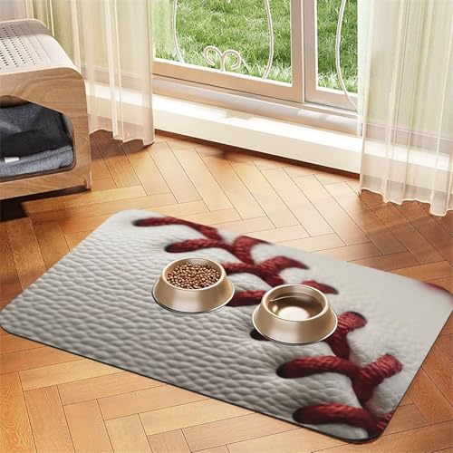 Baseball-Spitzen-Hundefuttermatten für Böden, 30,5 x 45,7 cm, rutschfest, super saugfähig, Geschirrspüler-Hundematte für Futter und Wasser, niedliche, schnell trocknende Haustier-Futtermatte für Hunde von STVYUKL