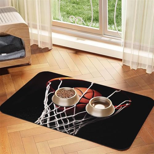 Basketball-Hundefuttermatten für Böden, 30,5 x 45,7 cm, rutschfeste, super saugfähige Haustierfuttermatte, Geschirrspüler-Hundematte für Futter und Wasser, niedlich, Gummi, schnell trocknend Basketball-Hundefuttermatten für Böden, 30,5 x 45,7 cm, rutschfeste, super saugfähige Haustierfuttermatte, Geschirrspüler-Hundematte für Futter und Wasser, niedlich, Gummi, schnell trocknend von STVYUKL