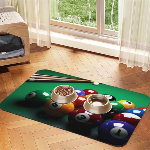 Billard-Hundefuttermatten für Böden, 30,5 x 45,7 cm, rutschfeste, super saugfähige Haustierfuttermatte, Geschirrspüler-Hundematte für Futter und Wasser, niedlich, Gummi, schnell trocknend von STVYUKL