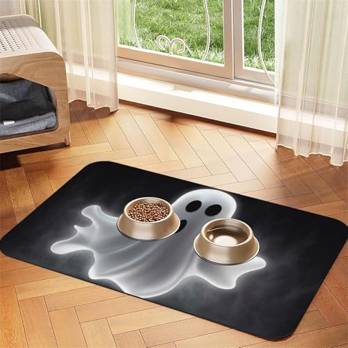 Black and Halloween Ghost Dog Food Mats for Floors, 12x18 Inch Non-Slip Super Absorbent Pet Food Mat, Dishwasher Dog Mat for Food and Water, Cute Rubber Quick Dry Pet Feeding Mat for Dogs Puppy Cats Black and Halloween Ghost Dog Food Mats for Floors, 12x18 Inch Non-Slip Super Absorbent Pet Food Mat, Dishwasher Dog Mat for Food and Water, Cute Rubber Quick Dry Pet Feeding Mat for Dogs Puppy Cats von STVYUKL