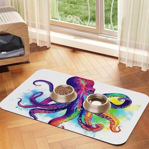 Bunte Oktopus-Hundefuttermatten für Böden, 40,6 x 61 cm, rutschfeste, super saugfähige Haustierfuttermatte, Geschirrspüler-Hundematte für Futter und Wasser, niedliche, schnell trocknende Bunte Oktopus-Hundefuttermatten für Böden, 40,6 x 61 cm, rutschfeste, super saugfähige Haustierfuttermatte, Geschirrspüler-Hundematte für Futter und Wasser, niedliche, schnell trocknende von STVYUKL
