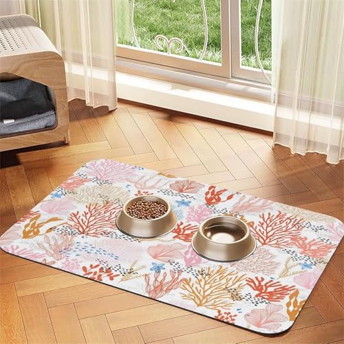 Coral Reef Hundefuttermatten für Böden, 40,6 x 61 cm, rutschfeste, super saugfähige Haustierfuttermatte, Geschirrspüler-Hundematte für Futter und Wasser, niedlich, Gummi, schnell trocknend Coral Reef Hundefuttermatten für Böden, 40,6 x 61 cm, rutschfeste, super saugfähige Haustierfuttermatte, Geschirrspüler-Hundematte für Futter und Wasser, niedlich, Gummi, schnell trocknend von STVYUKL