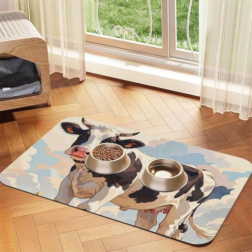 Dairy Cow Hundefuttermatten für Böden, rutschfeste, super saugfähige Haustierfuttermatte, Geschirrspüler-Hundematte für Futter und Wasser, niedlich, Gummi, schnell trocknend, Haustier-Futtermatte für Dairy Cow Hundefuttermatten für Böden, rutschfeste, super saugfähige Haustierfuttermatte, Geschirrspüler-Hundematte für Futter und Wasser, niedlich, Gummi, schnell trocknend, Haustier-Futtermatte für von STVYUKL