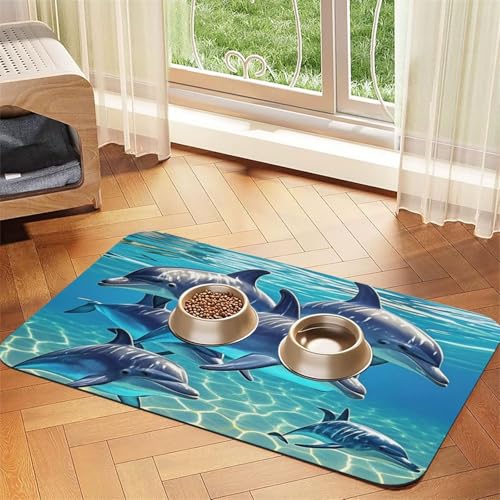 Delphins Art Hundefuttermatten für Böden, rutschfeste, super saugfähige Haustierfuttermatte, Geschirrspüler-Hundematte für Futter und Wasser, niedlich, Gummi, schnell trocknend, Haustier-Futtermatte von STVYUKL