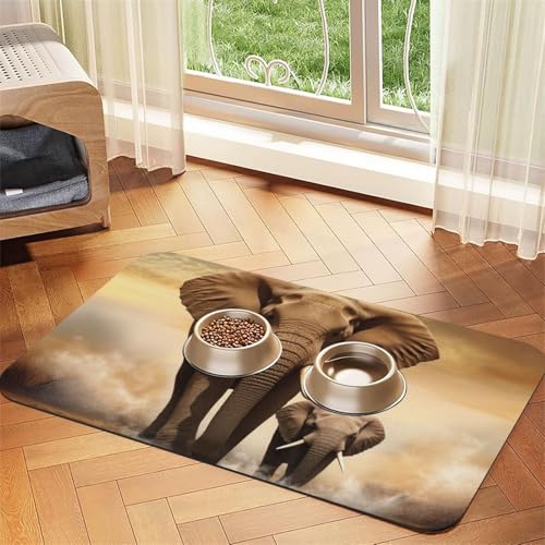 Elefant und Baby Elefant Hundefuttermatten für Böden, 30,5 x 45,7 cm, rutschfeste, super saugfähige Haustierfuttermatte, Geschirrspüler-Hundematte für Futter und Wasser, niedlich, Gummi, schnell von STVYUKL
