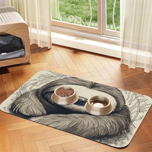 Faultier My Spirit Tierfuttermatten für Böden, rutschfeste, super saugfähige Haustierfuttermatte, Geschirrspüler-Hundematte für Futter und Wasser, niedliche, schnell trocknende Haustier-Futtermatte von STVYUKL