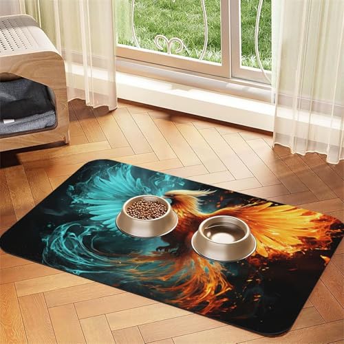 Fire and Water Phoenix Hundefuttermatten für Böden, 30,5 x 45,7 cm, rutschfeste, super saugfähige Haustierfuttermatte, Geschirrspüler-Hundematte für Futter und Wasser, niedlich, Gummi, schnell von STVYUKL