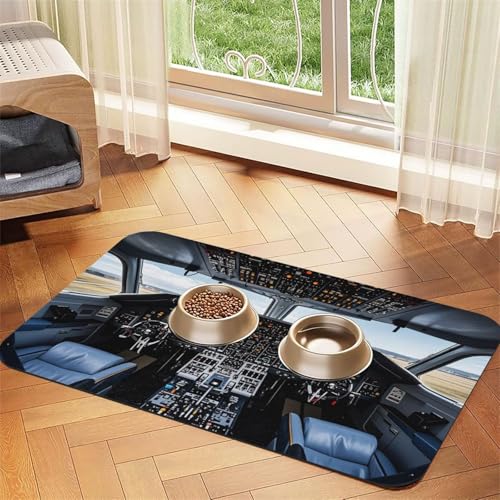 Flugzeug-Cockpit-Hundefuttermatten für Böden, 30,5 x 45,7 cm, rutschfeste, super saugfähige Haustierfuttermatte, Geschirrspüler-Hundematte für Futter und Wasser, niedlich, Gummi, schnell trocknend von STVYUKL