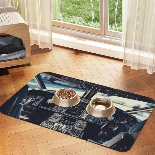 Flugzeug-Cockpit-Hundefuttermatten für Böden, 30,5 x 45,7 cm, rutschfeste, super saugfähige Haustierfuttermatte, Geschirrspüler-Hundematte für Futter und Wasser, niedlich, Gummi, schnell trocknend von STVYUKL