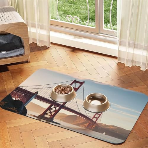 Golden Gate Bridge Hundefuttermatten für Böden, 30,5 x 45,7 cm, rutschfeste, super saugfähige Haustierfuttermatte, Geschirrspüler-Hundematte für Futter und Wasser, niedliche, schnell trocknende Golden Gate Bridge Hundefuttermatten für Böden, 30,5 x 45,7 cm, rutschfeste, super saugfähige Haustierfuttermatte, Geschirrspüler-Hundematte für Futter und Wasser, niedliche, schnell trocknende von STVYUKL