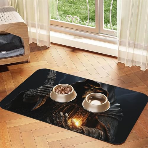 Grim Reaper Hundefuttermatten für Böden, rutschfest, super saugfähig, für Futter und Wasser, niedliche, schnell trocknende Haustier-Futtermatte für Hunde, Welpen, Katzen, 40,6 x 61 cm von STVYUKL