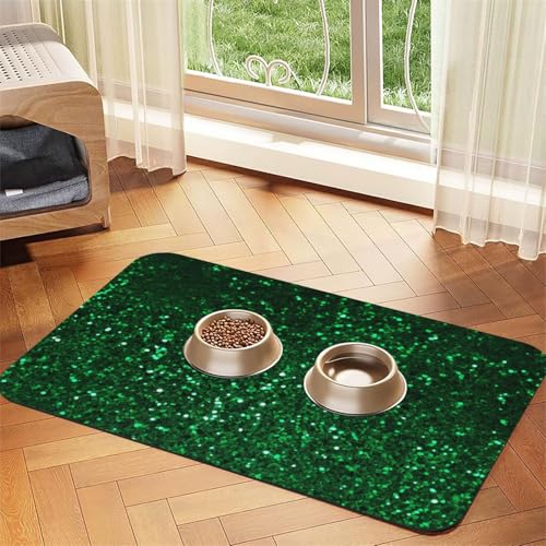 Grüne Pailletten-Hundefuttermatten für Böden, rutschfest, super saugfähig, für Futter und Wasser, niedlich, schnell trocknend, für Hunde, Welpen, Katzen, 40,6 x 61 cm Grüne Pailletten-Hundefuttermatten für Böden, rutschfest, super saugfähig, für Futter und Wasser, niedlich, schnell trocknend, für Hunde, Welpen, Katzen, 40,6 x 61 cm von STVYUKL
