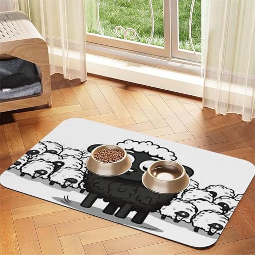 Hunde-Futtermatten mit Cartoon-Schafen, für Böden, rutschfest, super saugfähig, für Futter und Wasser, niedlich, schnell trocknend, für Hunde, Welpen, Katzen, 30,5 x 45,7 cm, Schwarz / Weiß Hunde-Futtermatten mit Cartoon-Schafen, für Böden, rutschfest, super saugfähig, für Futter und Wasser, niedlich, schnell trocknend, für Hunde, Welpen, Katzen, 30,5 x 45,7 cm, Schwarz / Weiß von STVYUKL