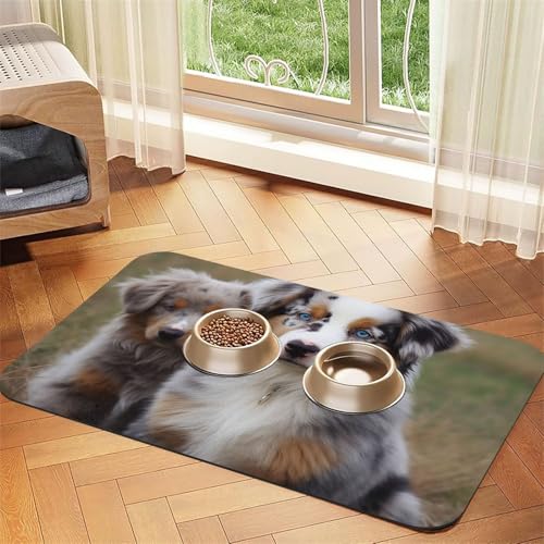 Hundefuttermatten für Böden, Motiv: Australian Shepherd, rutschfest, super saugfähig, für Futter und Wasser, niedlich, schnell trocknend, für Hunde, Welpen, Katzen, 40,6 x 61 cm Hundefuttermatten für Böden, Motiv: Australian Shepherd, rutschfest, super saugfähig, für Futter und Wasser, niedlich, schnell trocknend, für Hunde, Welpen, Katzen, 40,6 x 61 cm von STVYUKL