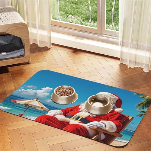 Hundefuttermatten für Böden, Weihnachtsmann am Strand, rutschfest, super saugfähig, für Futter und Wasser, niedlich, Gummi, schnell trocknend, für Hunde, Welpen, Katzen, 30,5 x 45,7 cm Hundefuttermatten für Böden, Weihnachtsmann am Strand, rutschfest, super saugfähig, für Futter und Wasser, niedlich, Gummi, schnell trocknend, für Hunde, Welpen, Katzen, 30,5 x 45,7 cm von STVYUKL